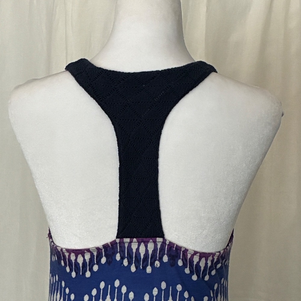 Lucky Brand Cotton Maxi Dress Blue Purple Ikat Boho Festival Indie Summer Small - Picture 4 of 11